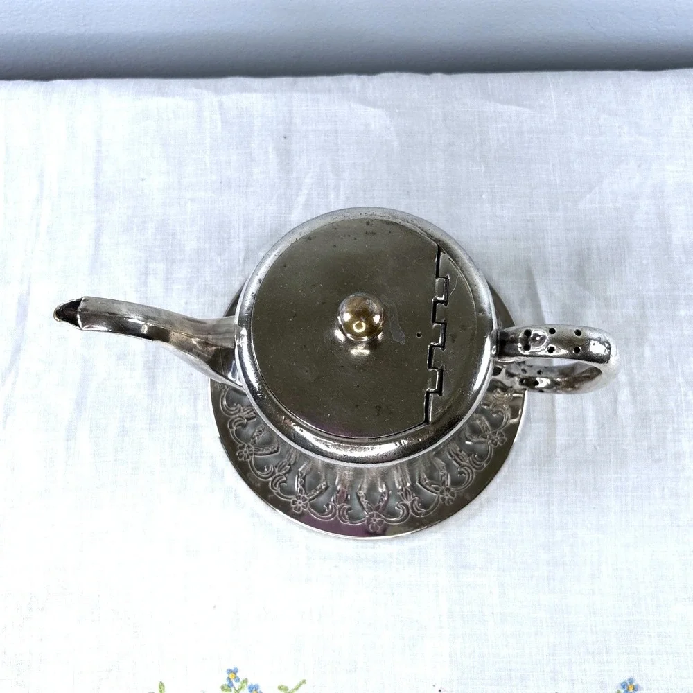 Vintage FB Rogers Silver Co Silverplate Teapot with Filigree Trivet Set